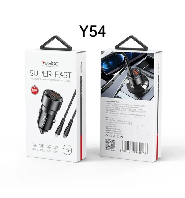 شارژر فندکی ماشین یسیدو مدل Y54 فست شارژ 60 وات - Image 2