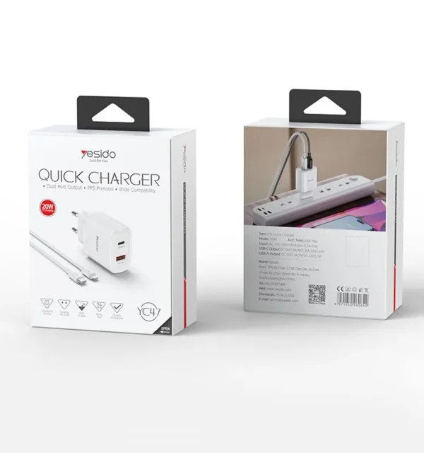 شارژر دیواری 20 وات یسیدو مدل YC47 با کابل لایتنینگ - Image 5